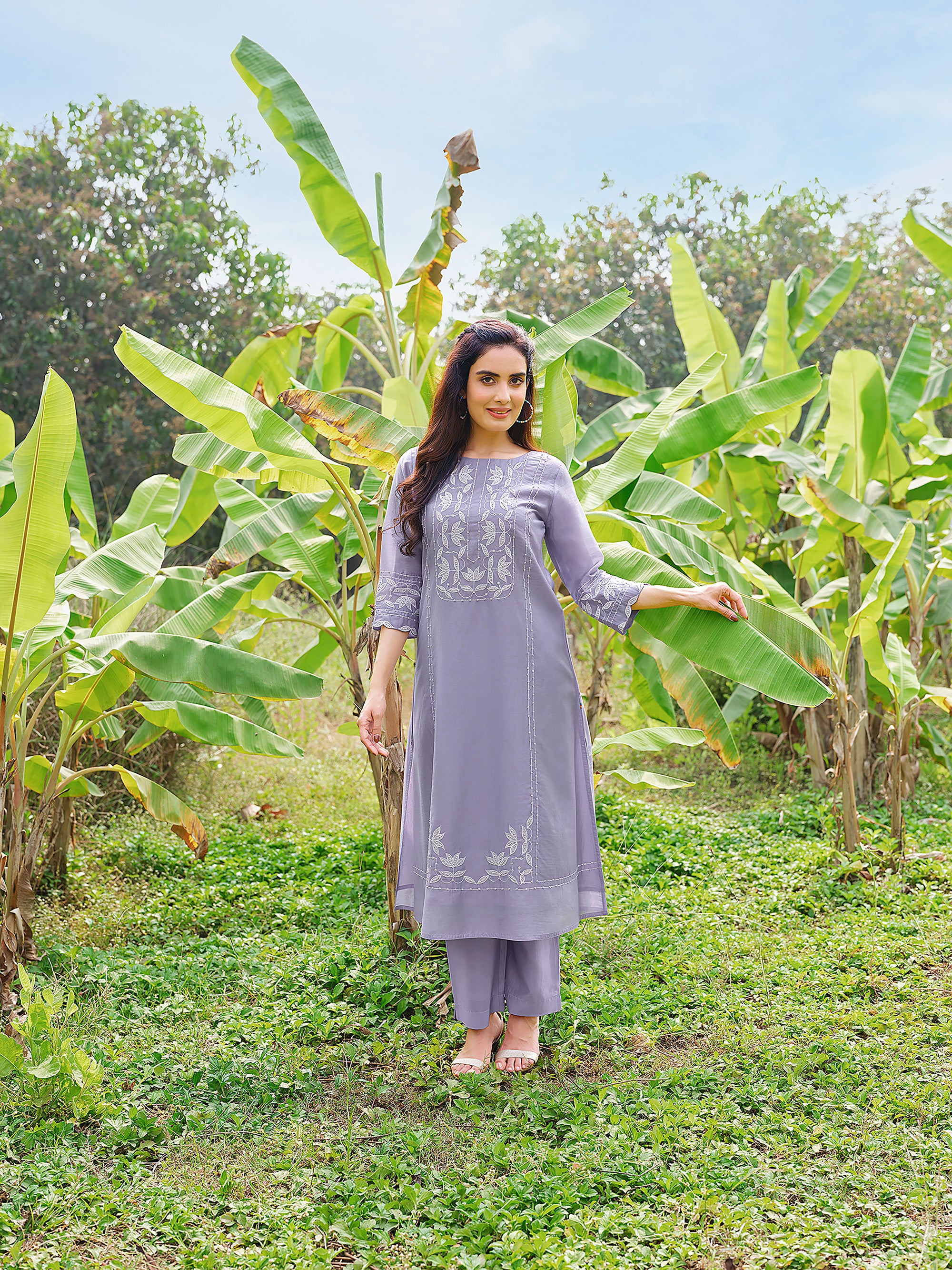Lavender Breeze | Premium Cotton Co-ord Set with Thread Embroidery | Palkhi Fashion