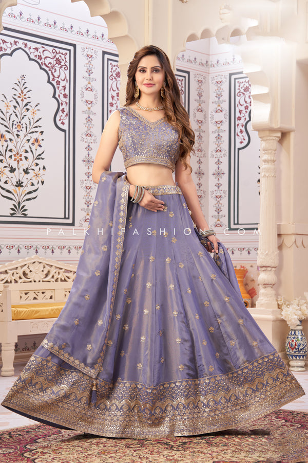 Lavender Lehenga Choli with Sequin & Hand Embroidery - Palkhi Fashion