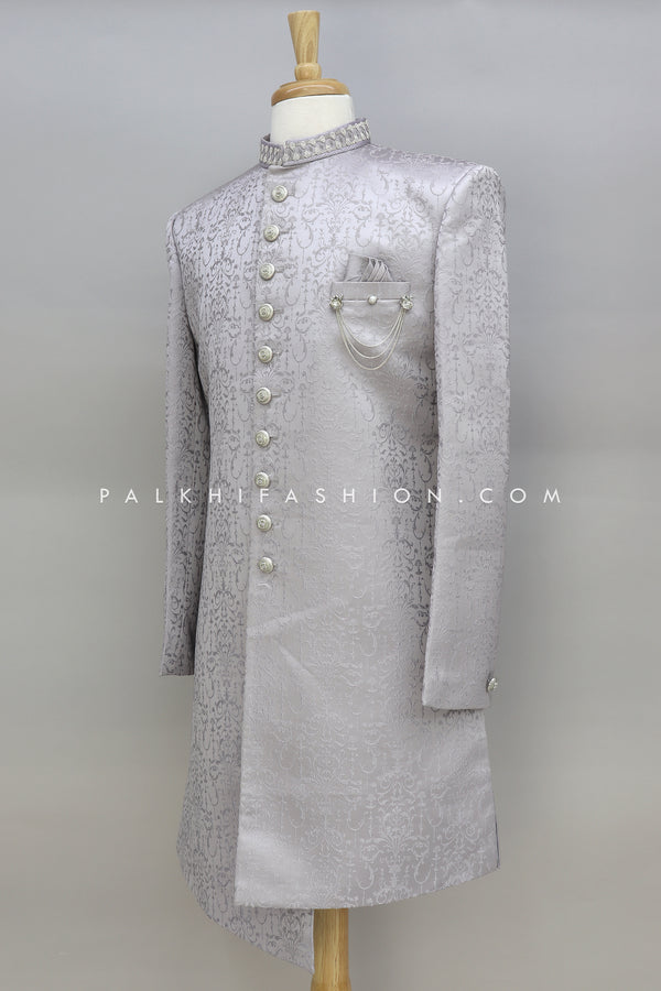 Light Lilac Indo-Western With Silk Embroidery