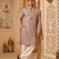 Regal Radiance | Light Mauve Georgette Foil Mirror Kurta Set | Palkhi Fashion