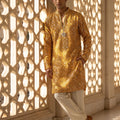 Radiant Sunshine | Light Mustard Georgette Foil Mirror Kurta Set with Korean Pants | Palkhi Fashion