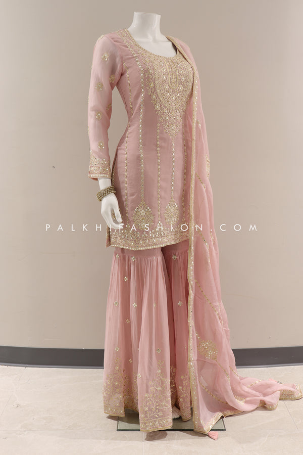 Light Pink Organza Silk Embroidered Gharara Outfit