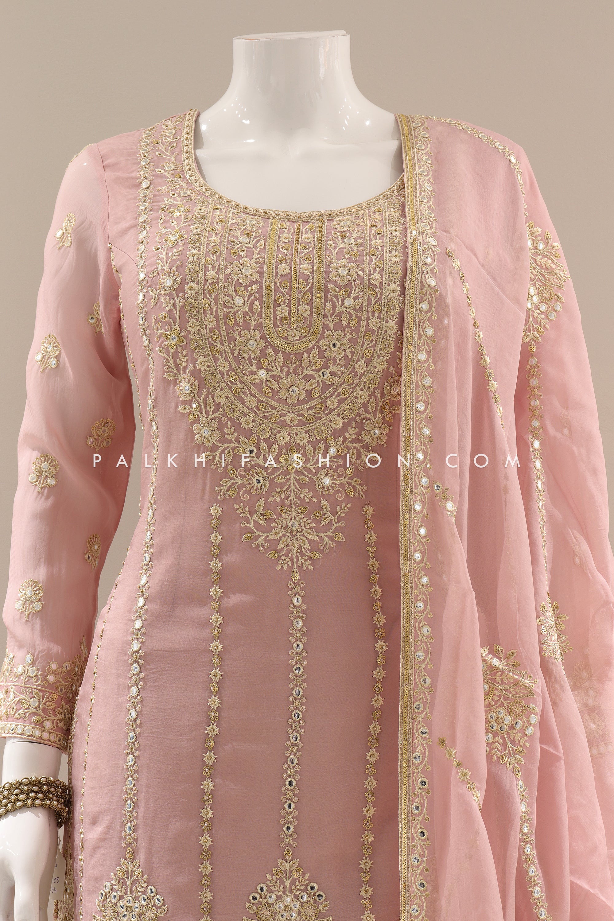 Light Pink Organza Silk Embroidered Gharara Outfit