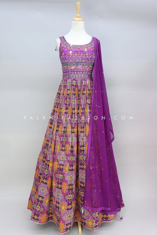 Light Purple Soft Silk Indian Outfit With Mirror Work
