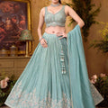 Aqua Elegance | Light Teal Georgette Lehenga Choli with Resham & Cutdana Work | Palkhi Fashion
