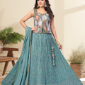 Ocean Melody | Light Teal Georgette Lehenga Choli with Bandhani Blouse | Palkhi Fashion