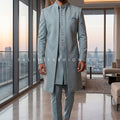 Light Teal Silk Blend Indo Western with Micro stone & Premium Woven Texture | Palkhi Fashion