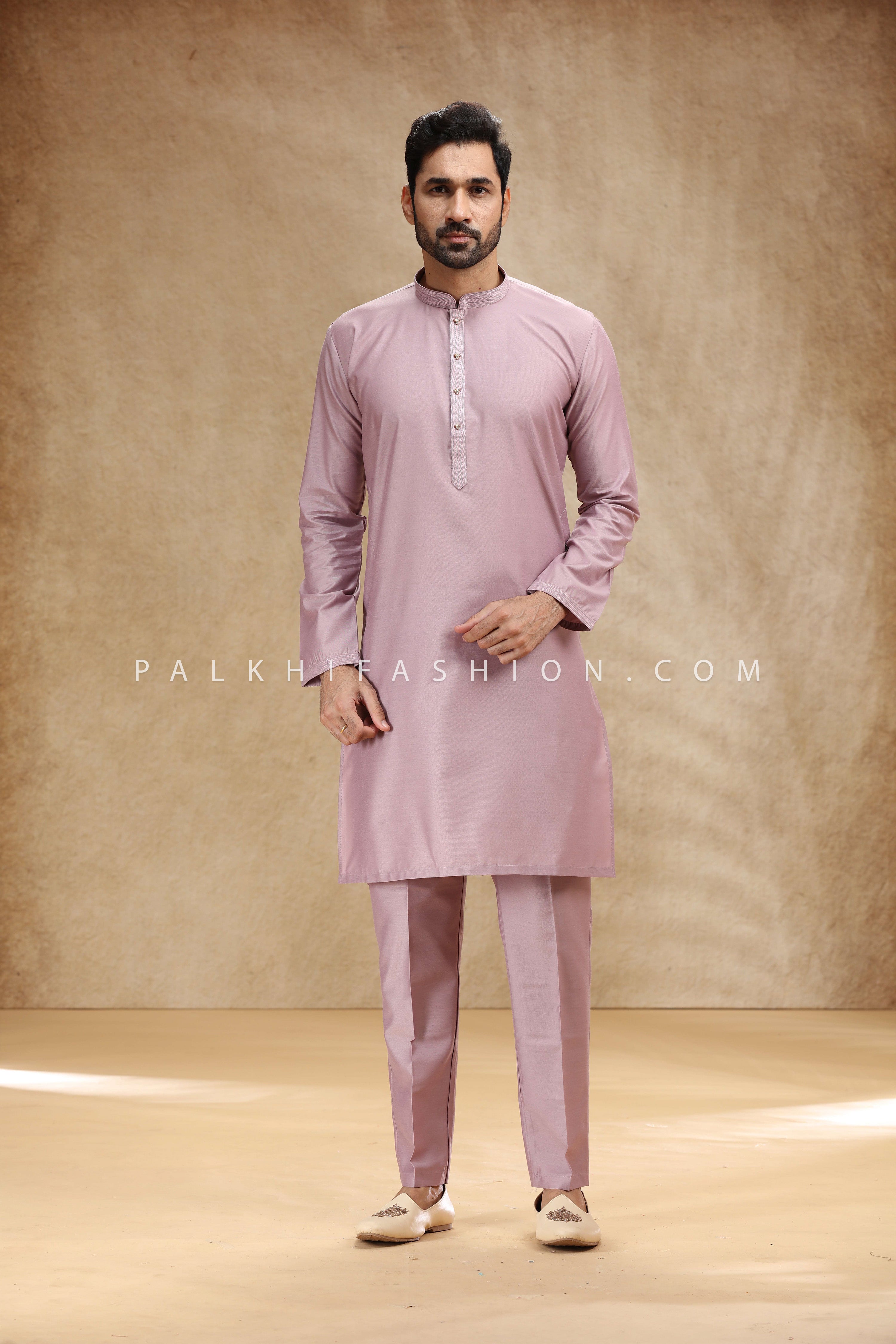 Lilac Soft Silk Men’s Kurta Pajama – Palkhi Fashion