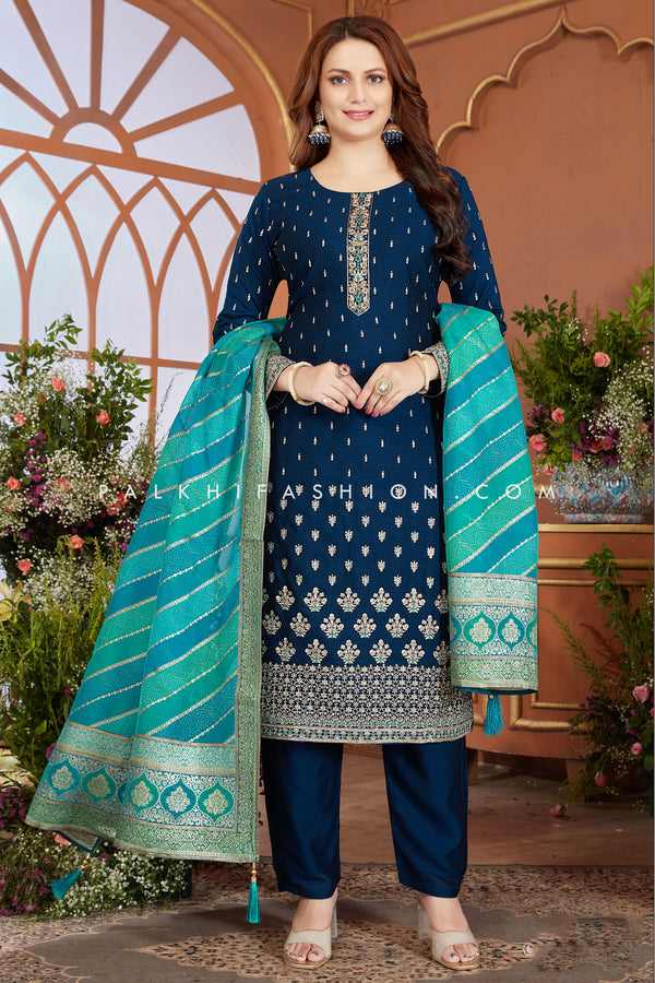 Luxurious Blue Silk Straight Cut Suit - Perfect for Special Occasions