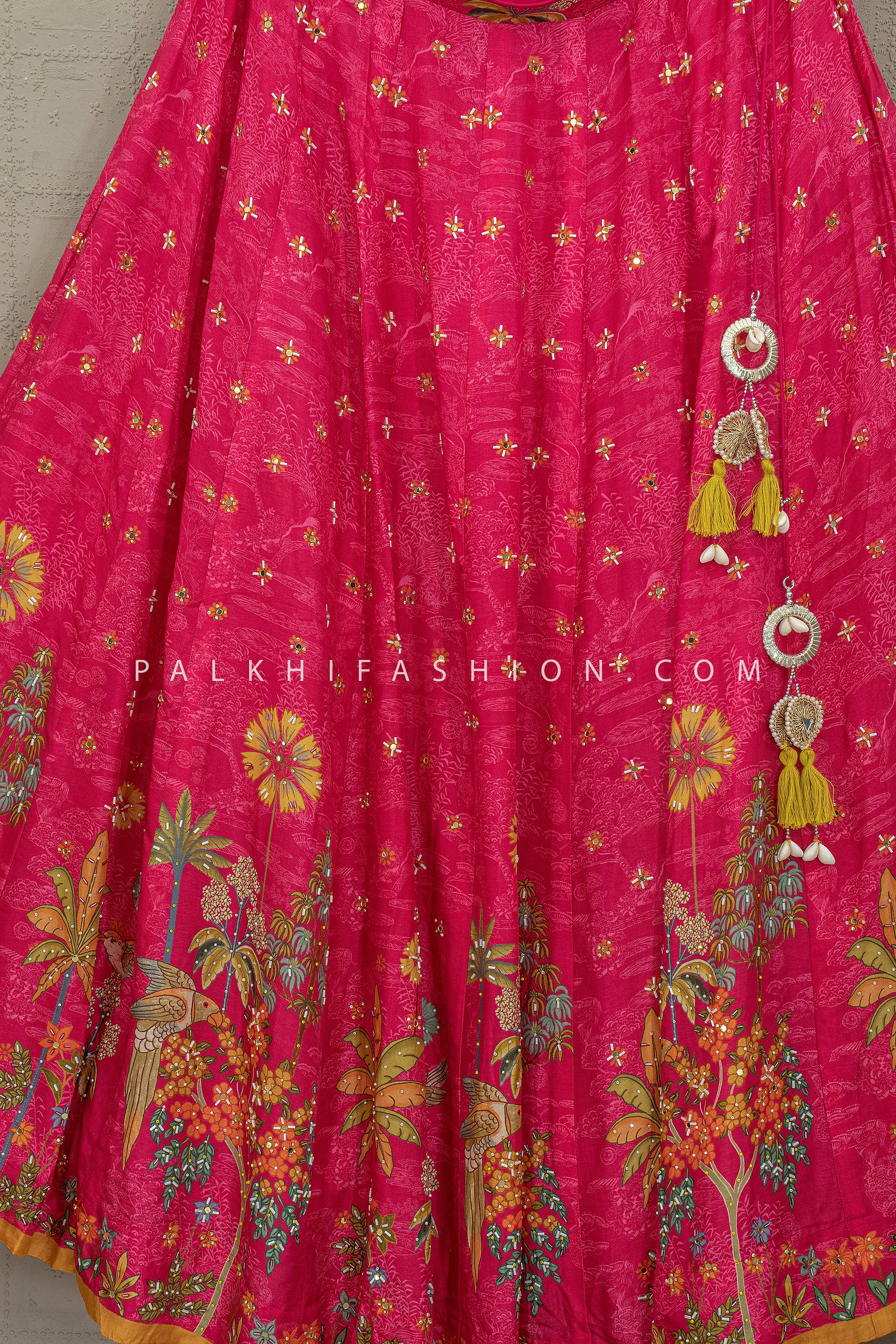Luxury Fusion Style – Rani Pink Floral Silk Lehenga Set- Palkhi Fashion - Palkhi Fashion