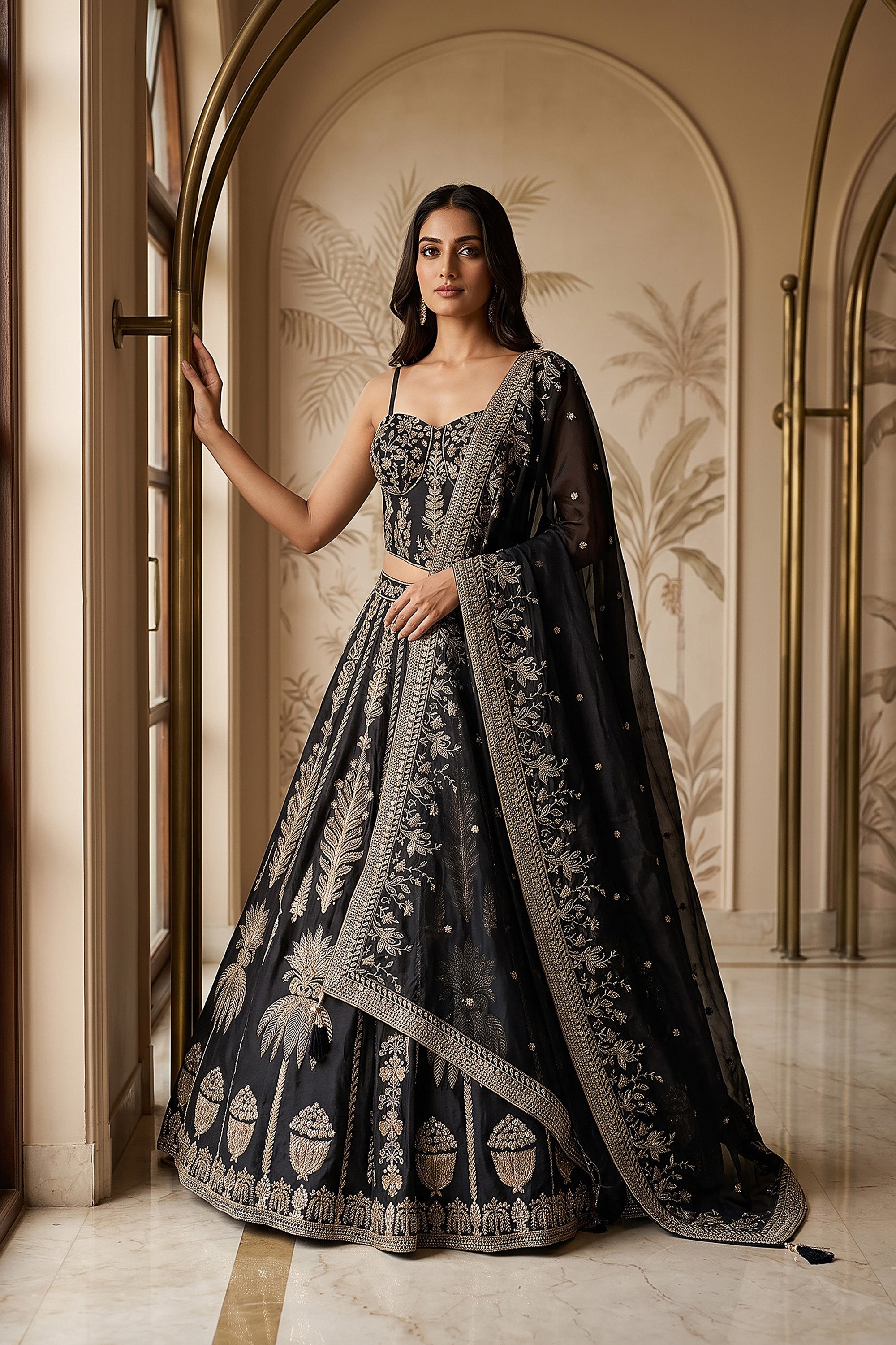 Royal Black Designer Corset Lehenga Choli with Hand Embroidery | Palkhi Fashion