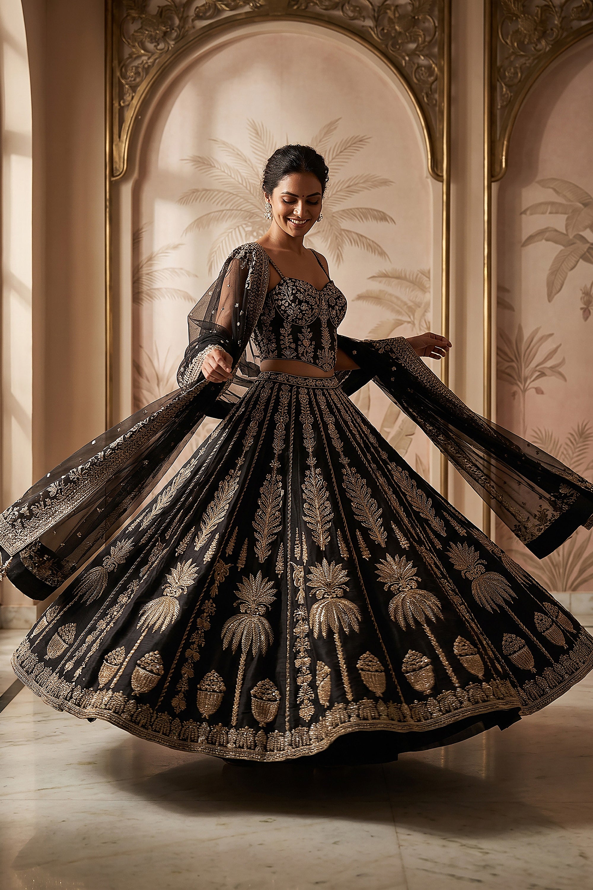Royal Black Designer Corset Lehenga Choli with Hand Embroidery | Palkhi Fashion