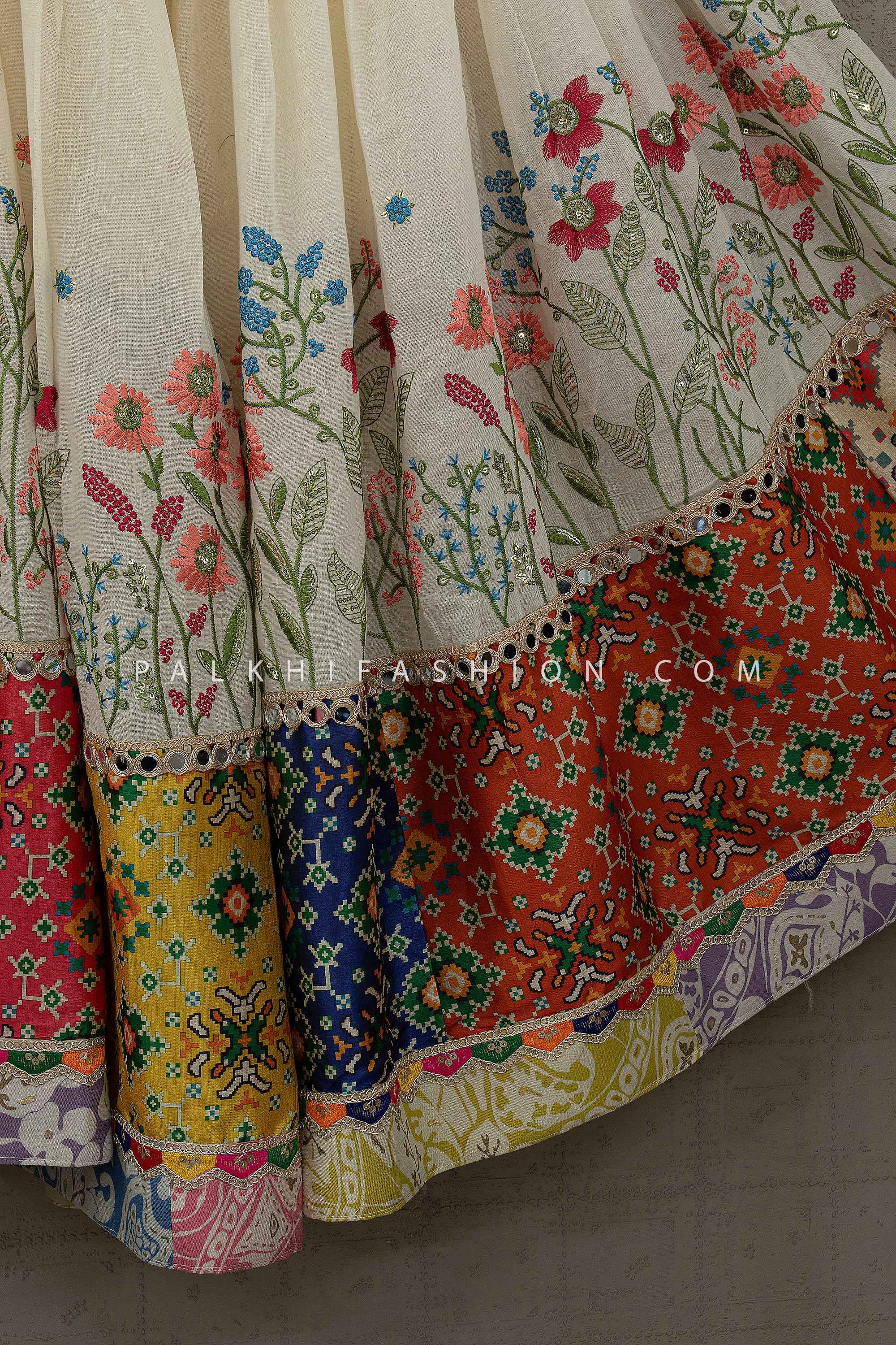 Best Selling Luxury Ivory Cotton Silk Garba Lehenga with Patola Blouse | Palkhi Fashion