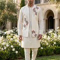 Regal Ivory Kurta with Embroidered Open Jacket by Palkhi Fashion