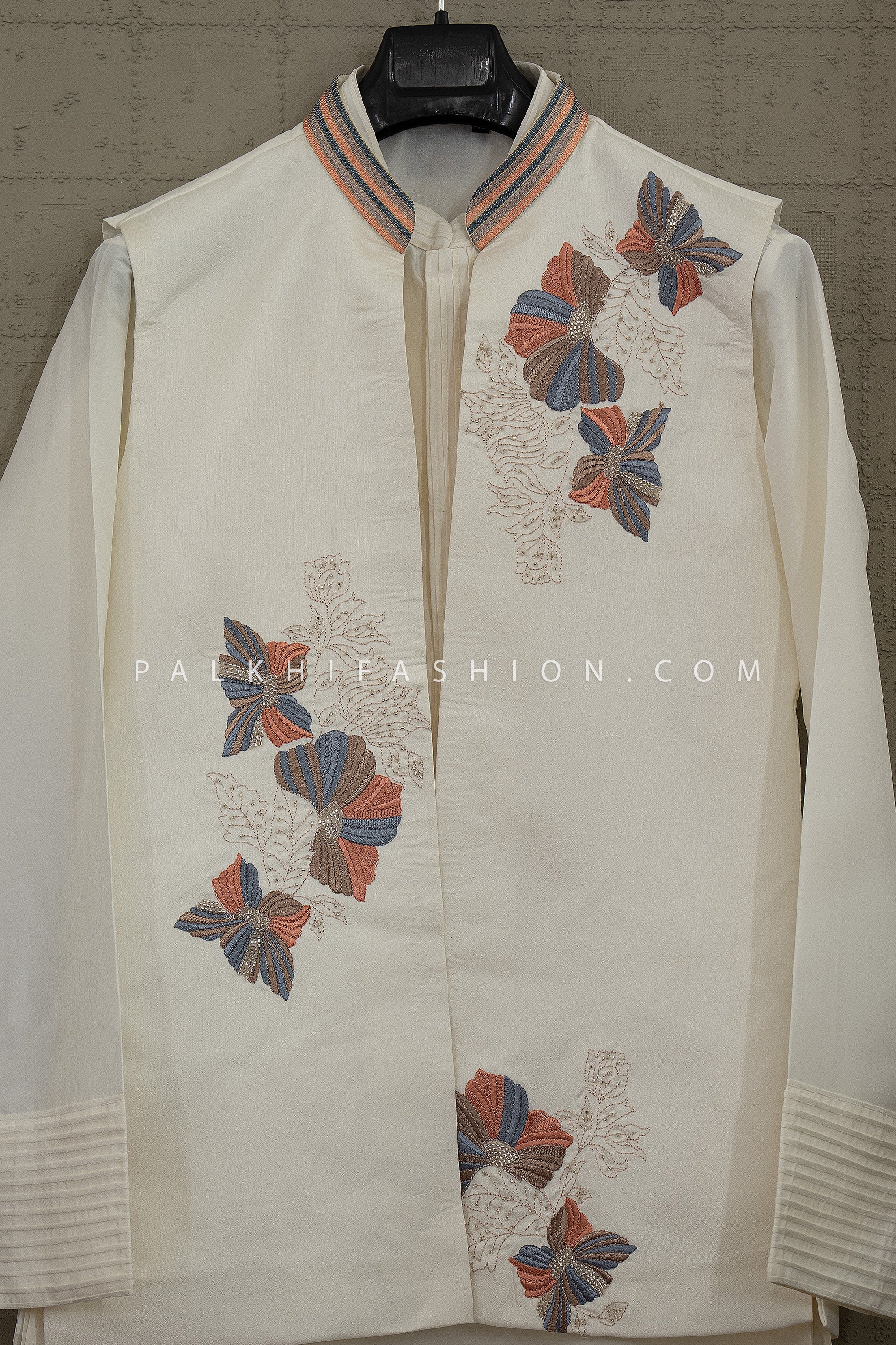 Regal Ivory Kurta with Embroidered Open Jacket by Palkhi Fashion
