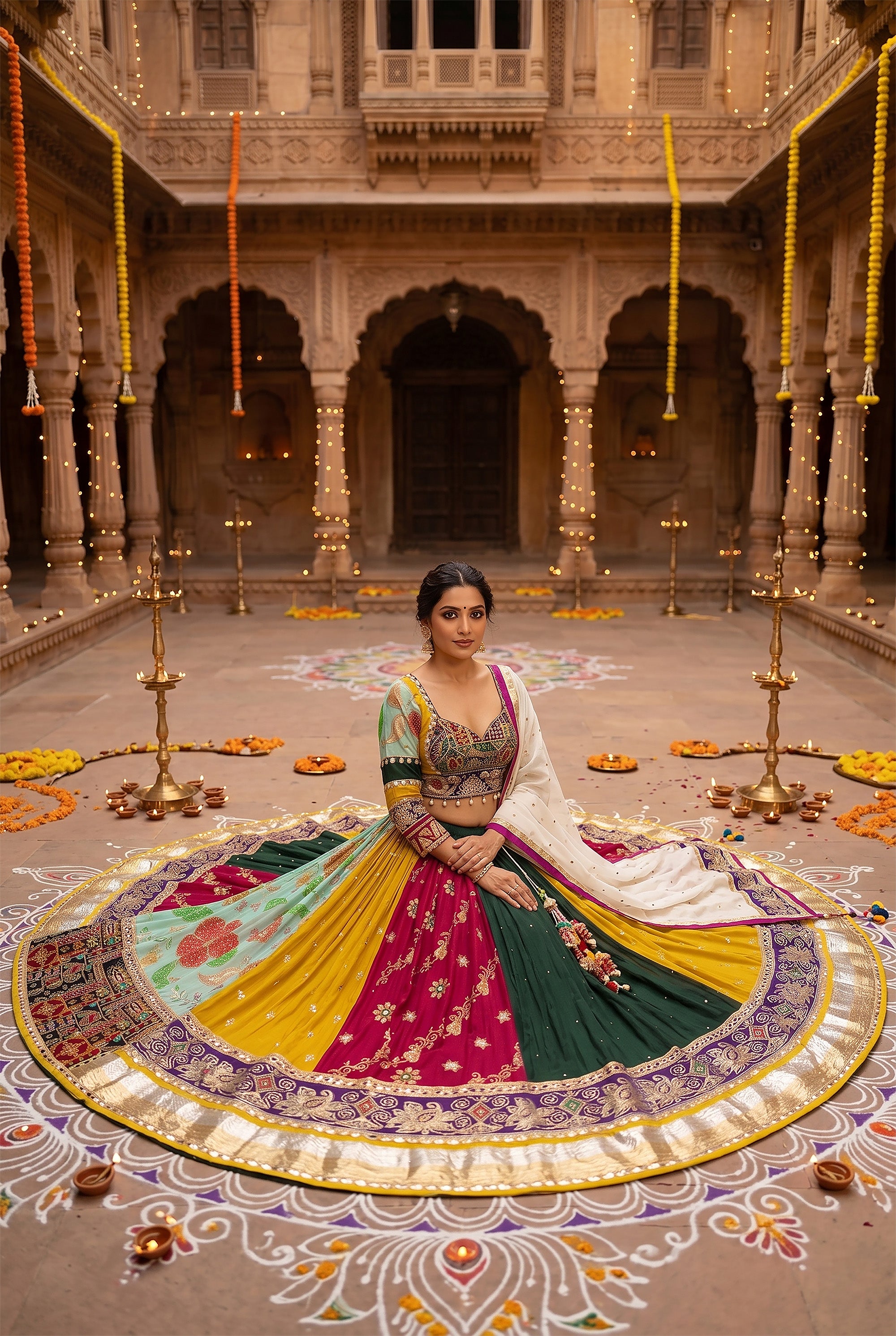 Royal Garba Muse – Artisan Patchwork Chaniya Choli with Mirror Work | Palkhi Fashion