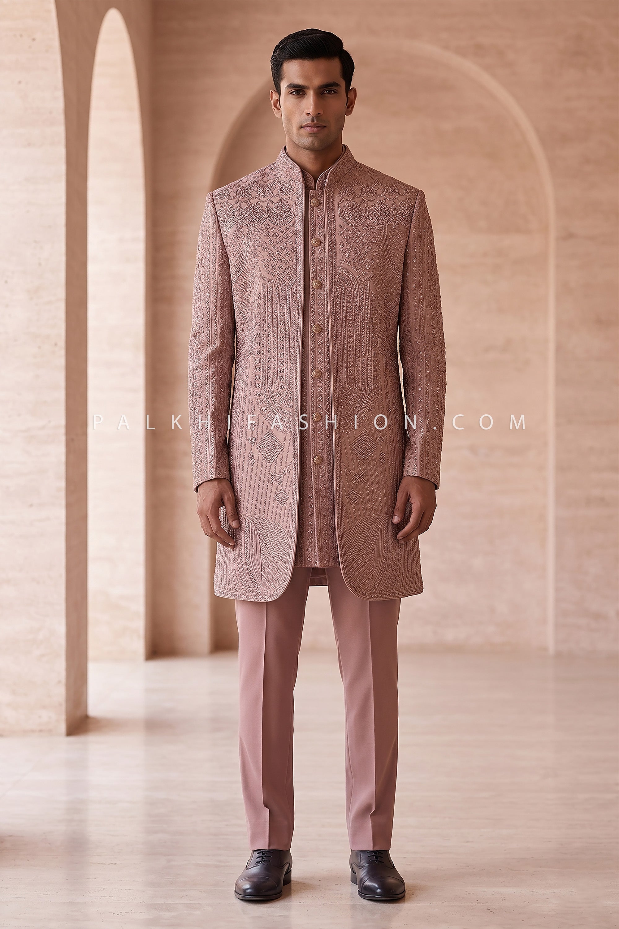 Royal Mauve Designer Semi Indo with Embroidered Sleeveless Jacket | Palkhi Fashion