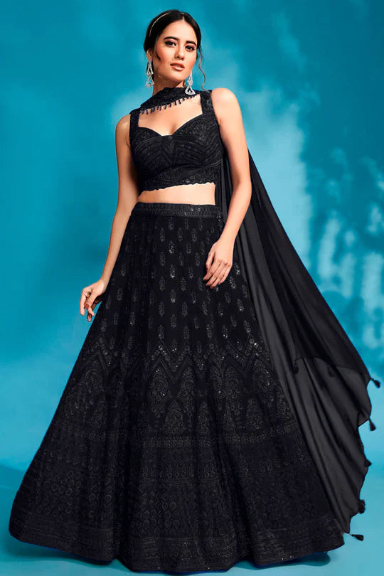 Black Georgette Lehenga Choli: Majestic Elegance with Dazzling Accents