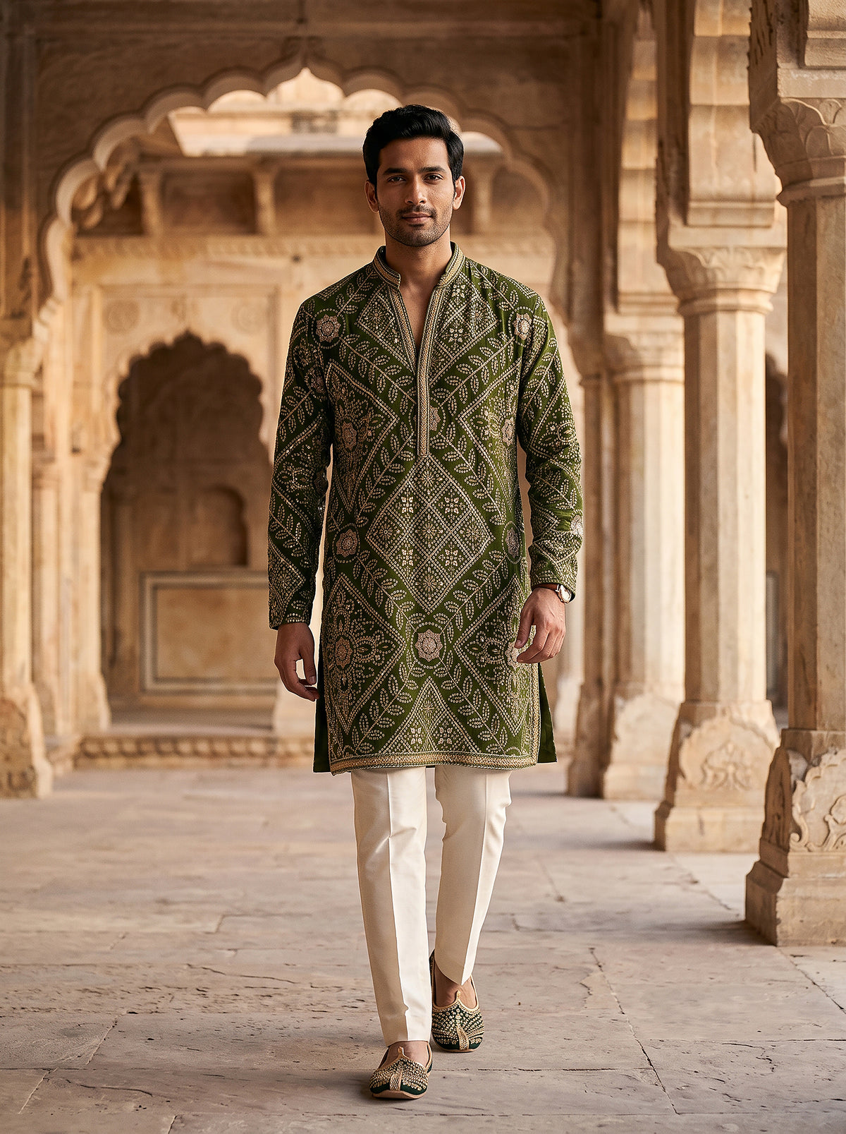 Regal Radiance | Pure Silk Bandhani Kurta Set with Petite Stone Work | Palkhi Fashion