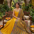 Golden Radiance | Marigold Yellow Silk Anarkali Suit with Mirror Work | Palkhi Fashion