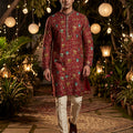 Regal Heritage | Maroon Banarasi Silk Kurta Set with Shikargah Brocade | Palkhi Fashion
