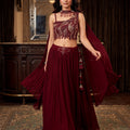 Crimson Elegance | Festive Maroon Cutdana & Beadwork Lehenga with Choker Dupatta | Palkhi Fashion