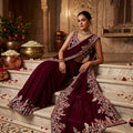 Majestic Floral Elegance | Premium Maroon Georgette Saree with Embellished Border | Palkhi Fashion