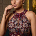 Crimson Allure | Maroon Pleated Lehenga with Embellished Indo-Western Jacket | Palkhi Fashion
