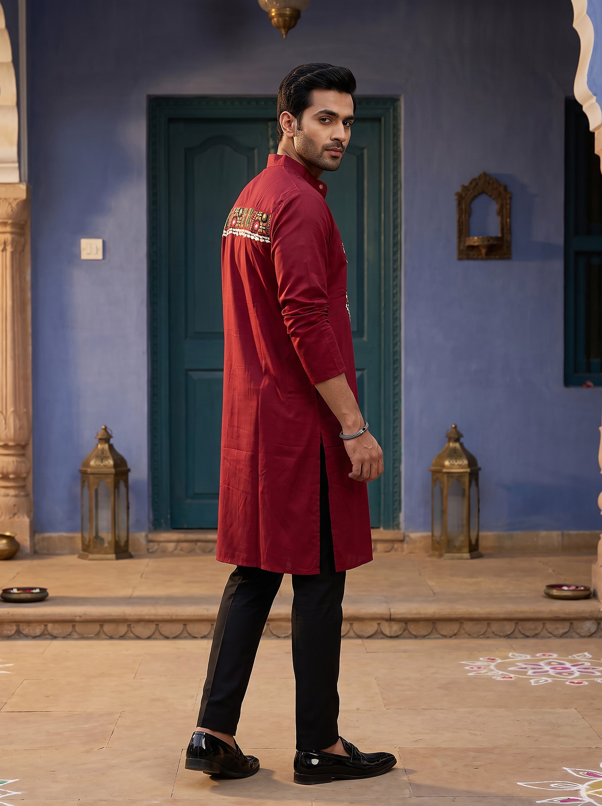 Rangilo Raj | Maroon Premium Kurta Kutchi Mirror Work | Palkhi Fashion