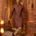 Maroon Patola Weave Silk Brocade Kurta Set with Woven Zari | Palkhi Fashion