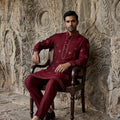 Maroon Brilliance | Maroon Silk Blend Mirror Work Kurta Set with Straight Pants | Palkhi Fashion