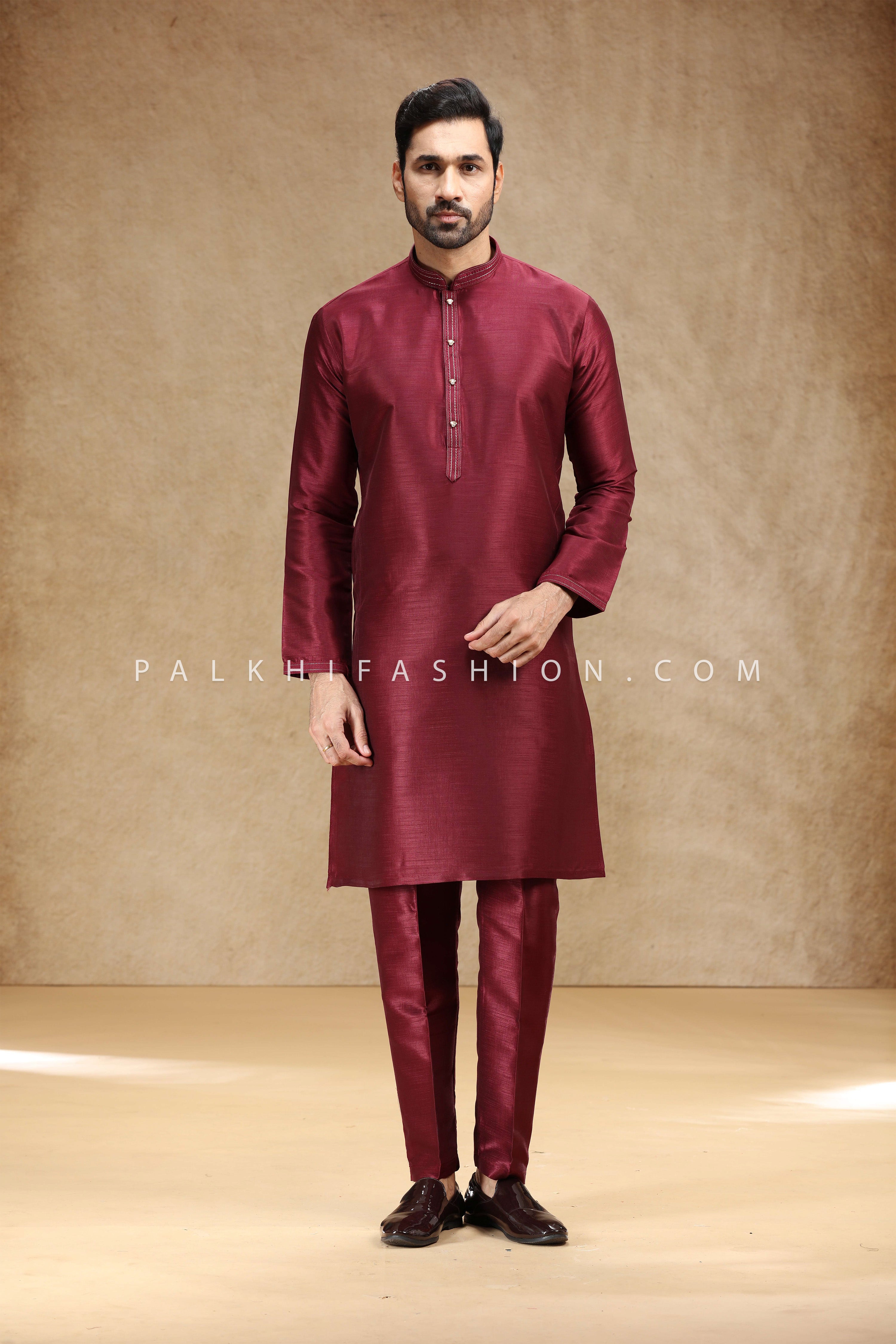 Maroon Soft Silk Men’s Kurta Pajama – Palkhi Fashion