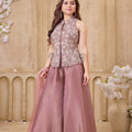 Mauve Elegance | Mauve Art Silk Palazzo Set with Threadwork & Mirror Embroidery | Palkhi Fashion