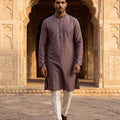 Regal Mauve Elegance | Mauve Soft Silk Kurta Set with Resham & Stone Work | Palkhi Fashion