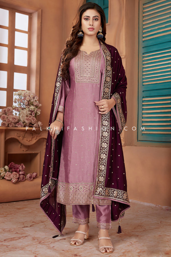 Mauve/Wine Soft Silk Straight Cut Suit for Every Occasion