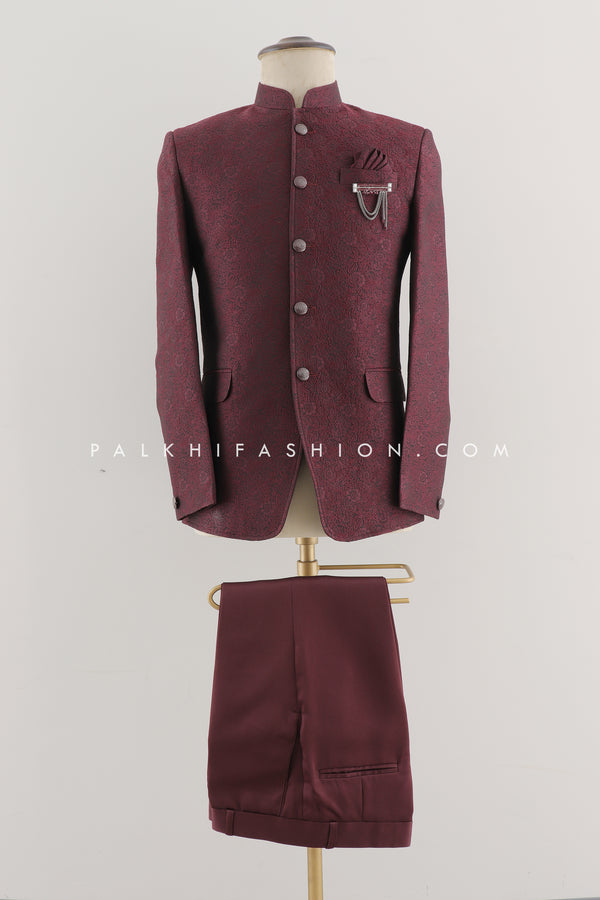 Men's Jodhpuri Suit in Maroon Color | Traditional Indian Jodhpuri Suit
