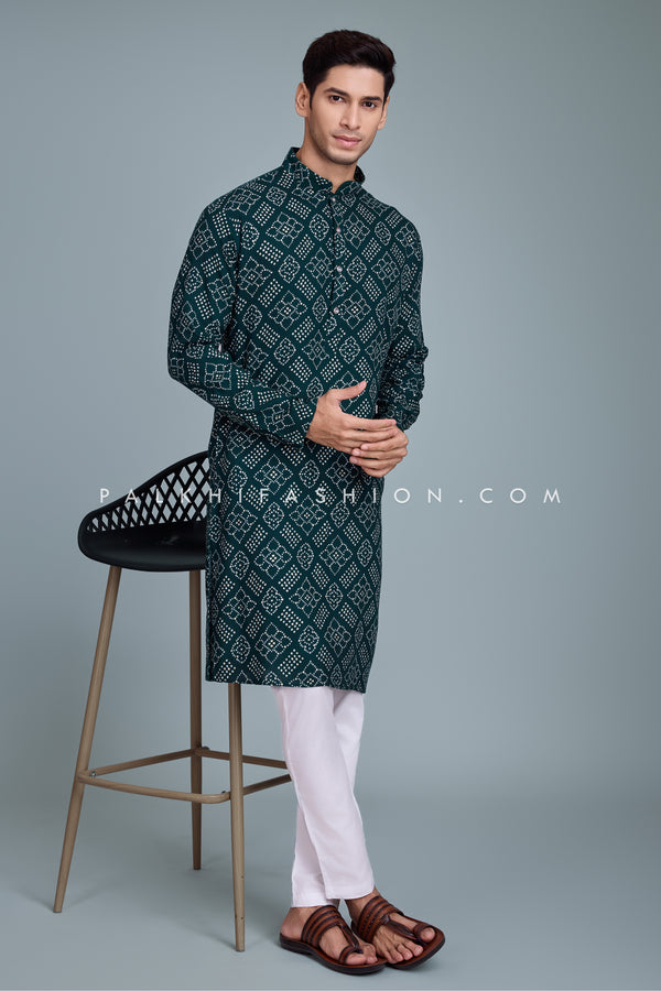 Men's Kurta Pajama Set with Bandhani Print