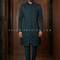 Midnight Pure Silk Open Jacket Indo-Western Set by Palkhi Fashion