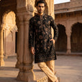 Regal Georgette Embroidered Kurta Set - Black & Blue | Palkhi Fashion