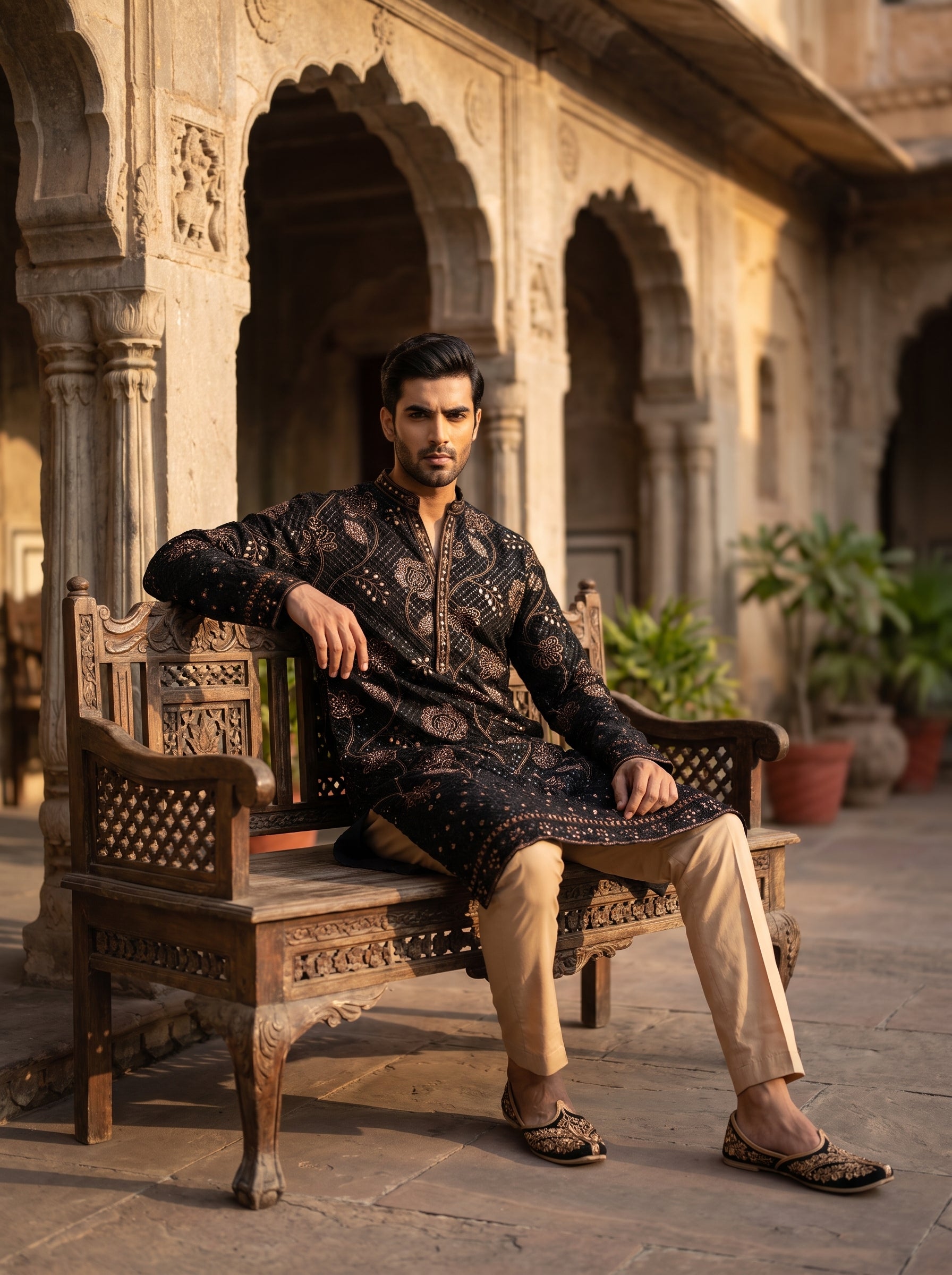 Regal Georgette Embroidered Kurta Set - Black & Blue | Palkhi Fashion