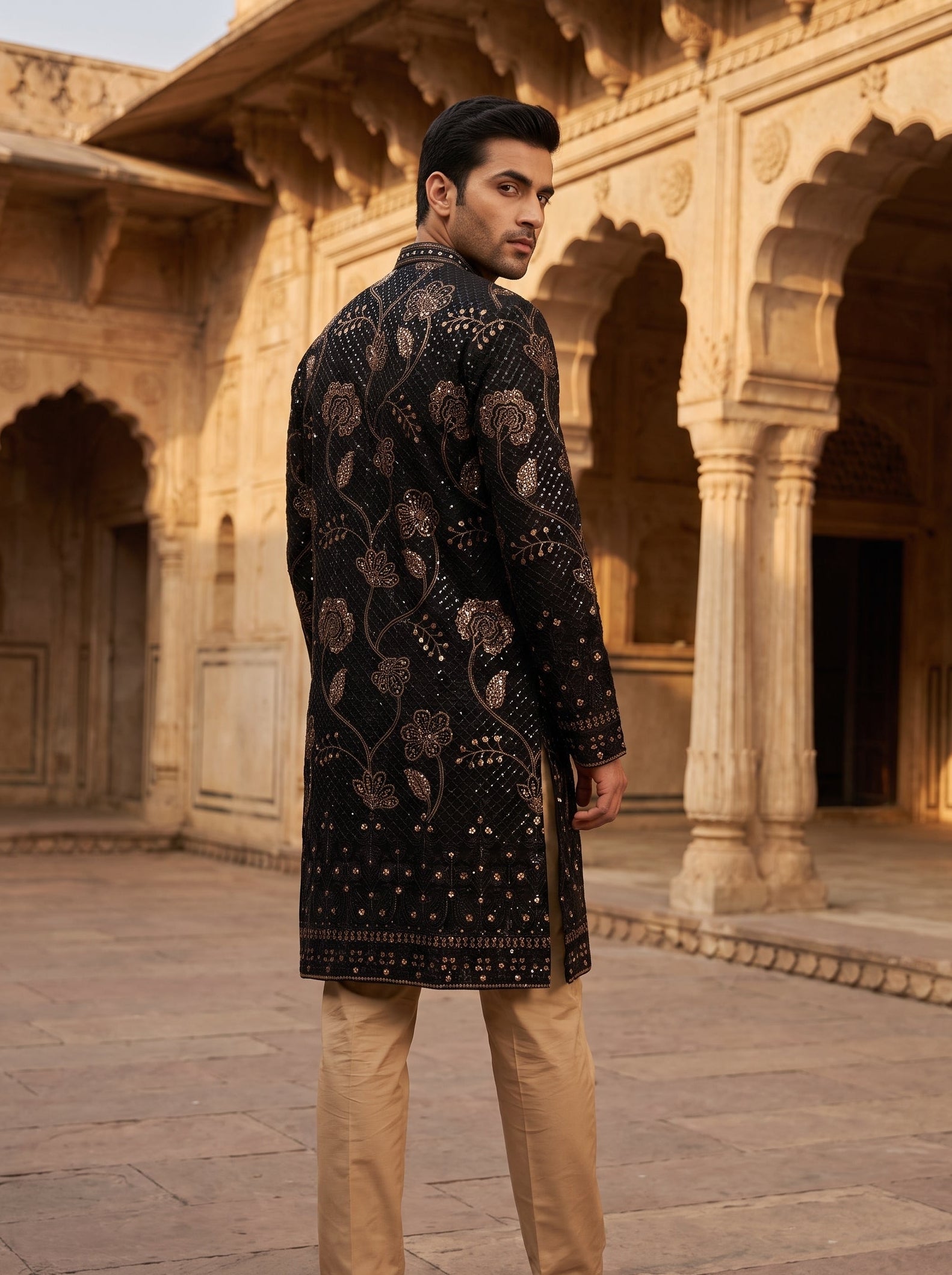 Regal Georgette Embroidered Kurta Set - Black & Blue | Palkhi Fashion