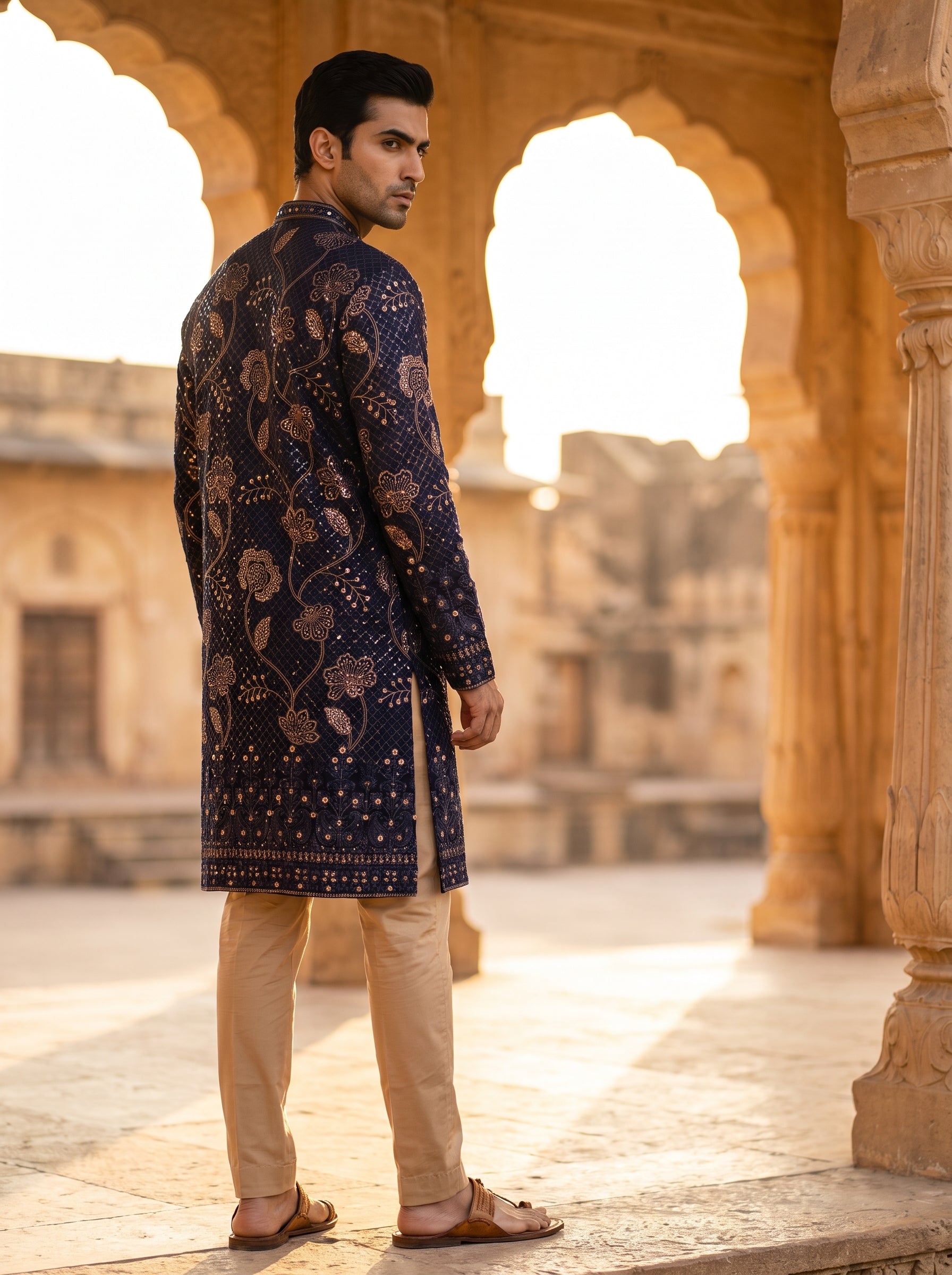 Regal Georgette Embroidered Kurta Set - Black & Blue | Palkhi Fashion