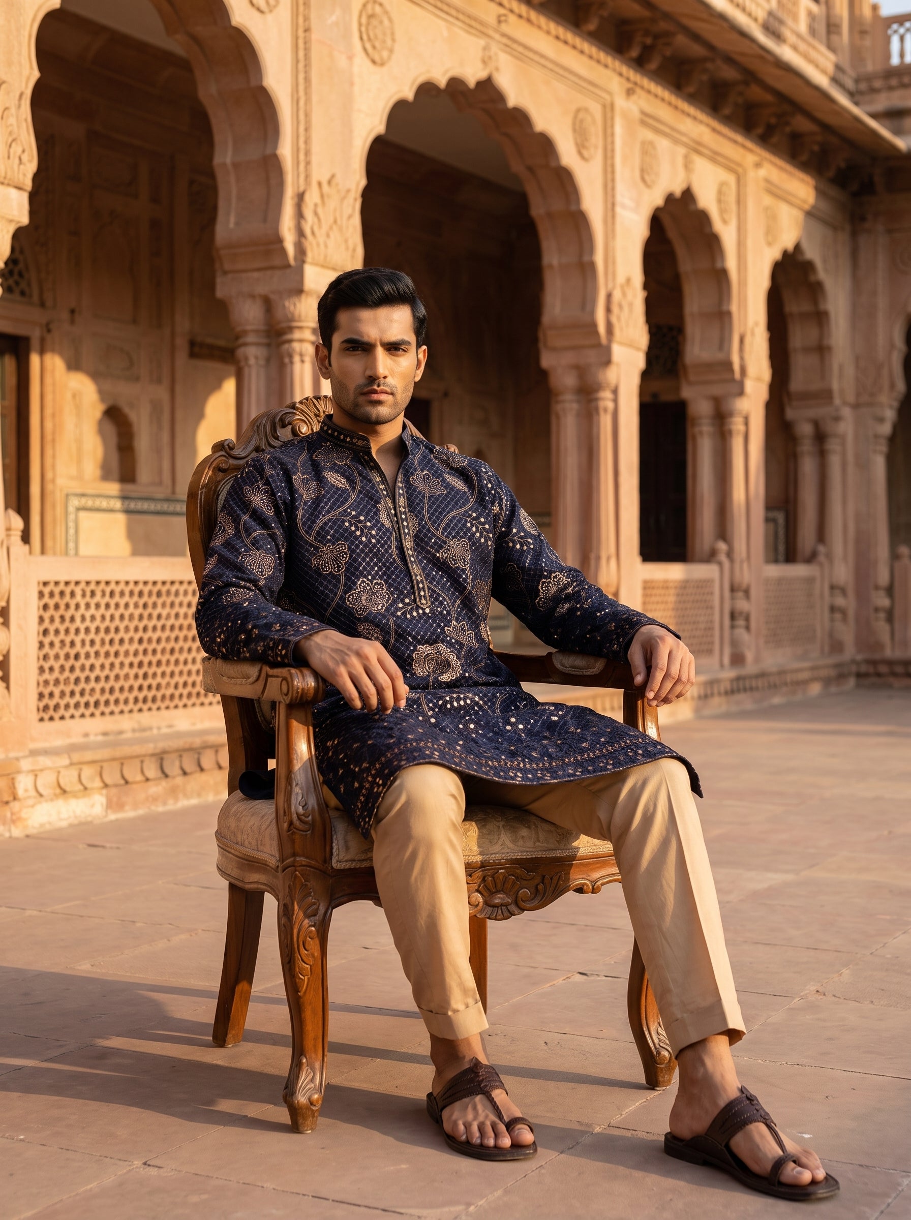 Regal Georgette Embroidered Kurta Set - Black & Blue | Palkhi Fashion