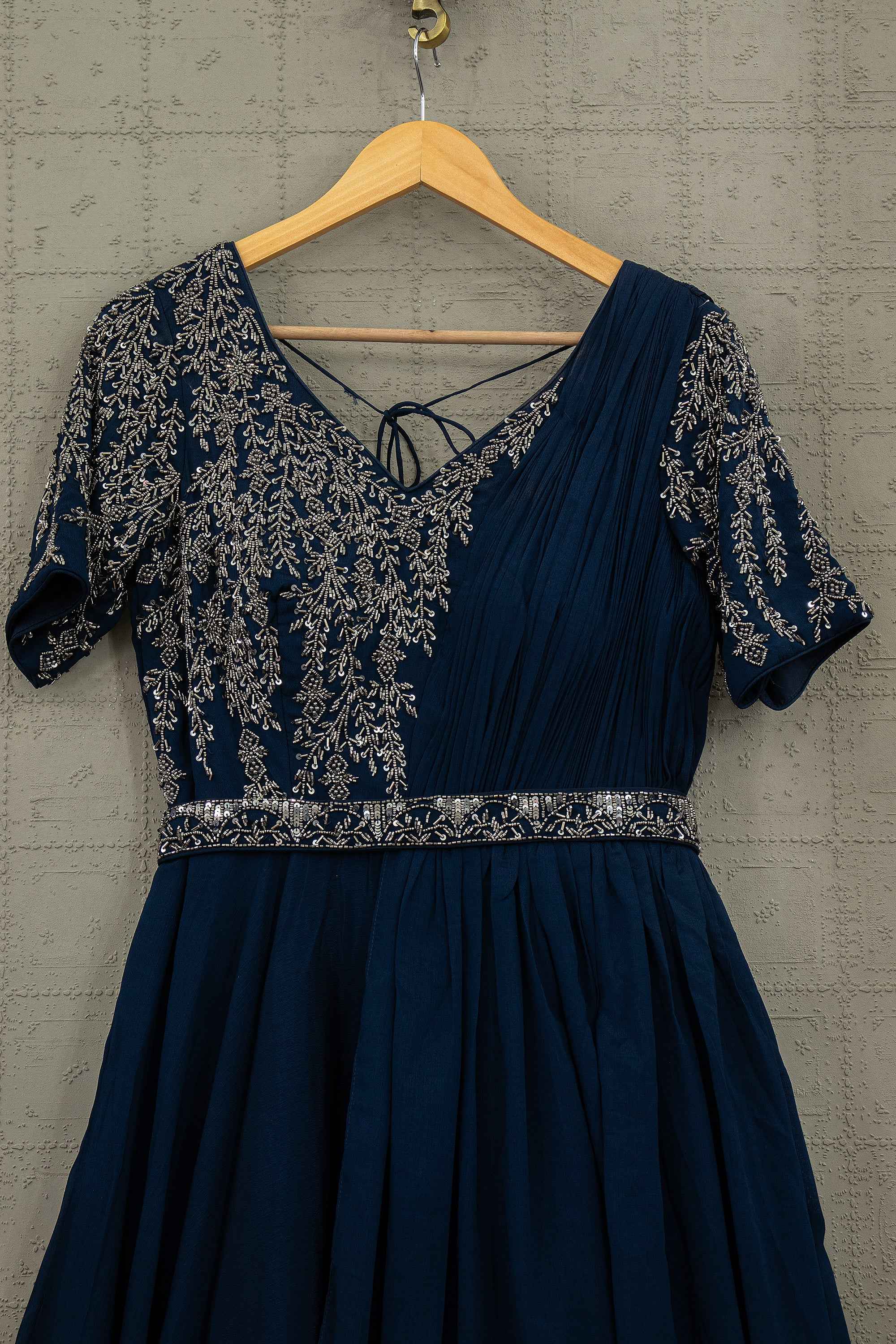 Navy Blue Indo Western Gown with Handwork Belt | Palkhi Fashion Navy Blue Indo Western Gown with Handwork Belt | Palkhi Fashion