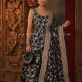 Midnight Royal Bloom - Navy Blue Brocade Silk Anarkali Set with Heavy Embroidered Dupatta | Palkhi Fashion