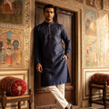 Midnight Slate | Contemporary Tissue Silk Kurta Set with Fine Stitch Placket | Palkhi Fashion