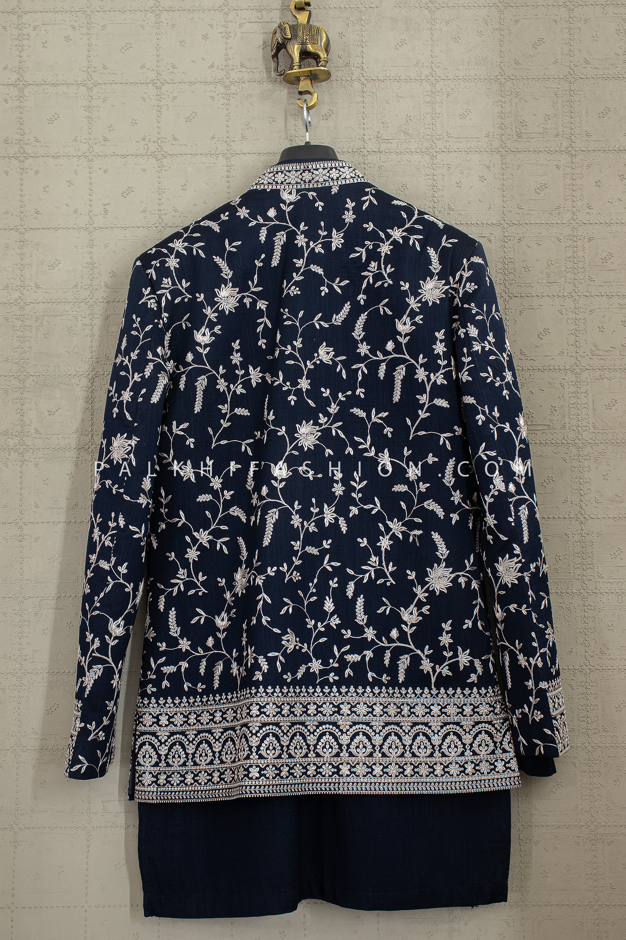 Navy Blue Designer Indo Western Set Men | Palkhi Fashion