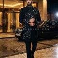 Midnight Velocity - Designer Jet Black Silk Indo Western set for Men | Palkhi Fashion