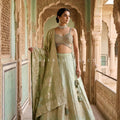 Sage Royal Elegance – Pure Silk Lehenga with Handworked Designer Blouse | Palkhi Fashion