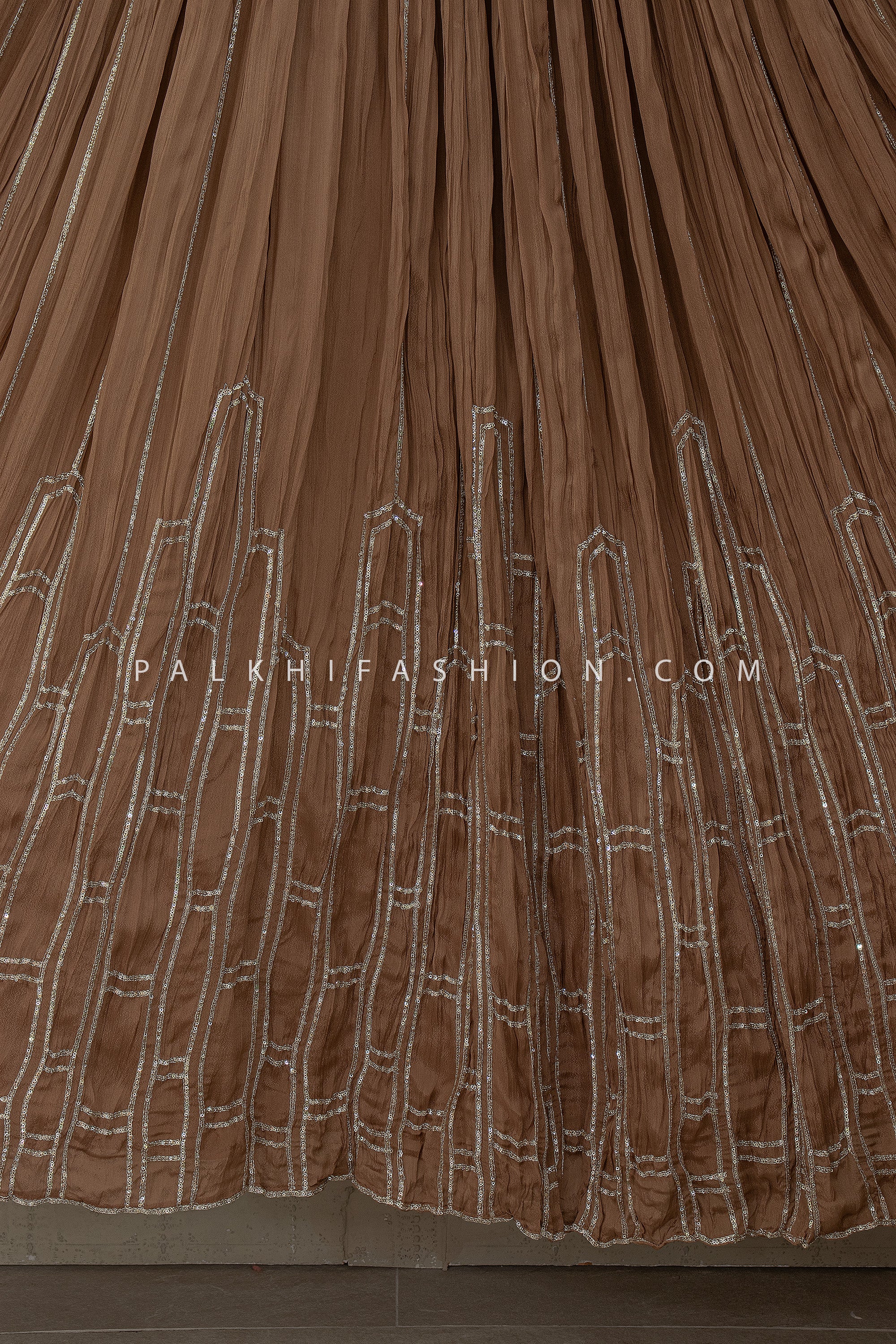 Mocha Luxe Statement – Stunning Stone Embroidered Designer Gown – Palkhi Fashion - Palkhi Fashion